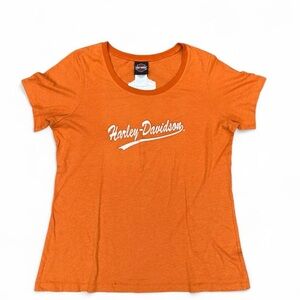 Vintage Harley-Davidson Women's Tee in Vibrant Orange size XL